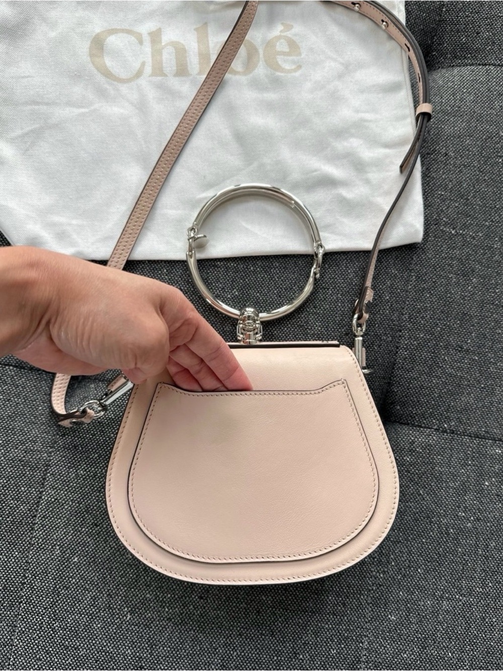 Chloé Nile Crystal Embellished Bracelet Cement Pink Leather Cross Body Bag - Picture 10 of 12